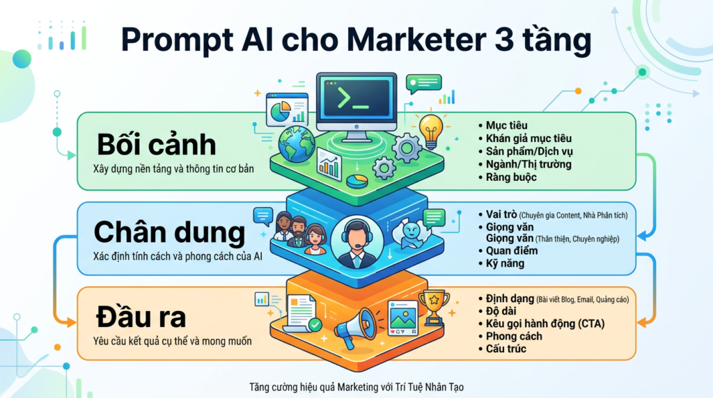 Framework Prompt AI cho Marketer 3 tầng - Context, Persona, Output